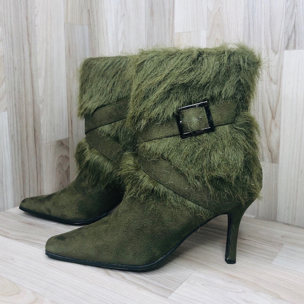 Pierre Dumas Army Green Ankle Strap Fur Boots